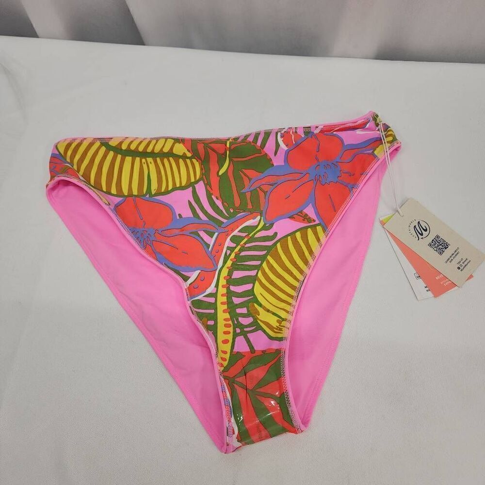 Maaji Women's Size 3XL Rise/High Leg Reversible Pink and Floral Bikini Bottom NW